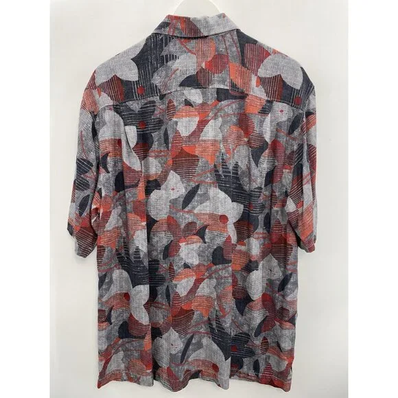 Tommy Bahama Silk Hawaiian Shirt Button Up Floral Beach Artsy Cruise Gray Red L - Picture 2 of 7